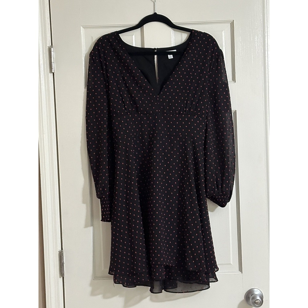 Bar III Women's Textured Smocked Long Sleeve Mini Dress Tie Back Bow Black XL